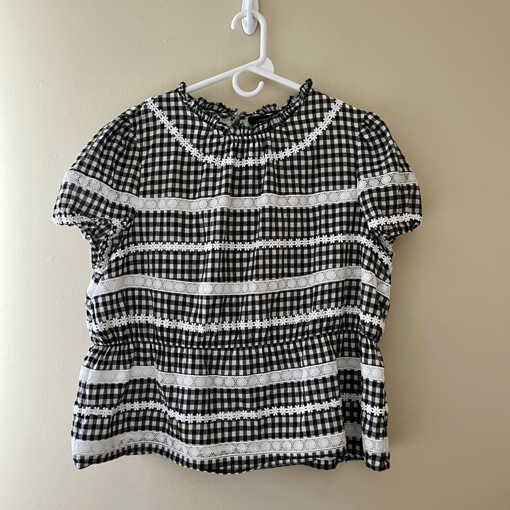 J Crew black and white checked shirt